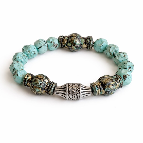 Boho Turquoise and Silver Dangle Earrings and Bracelet Set - Picture 3 of 3